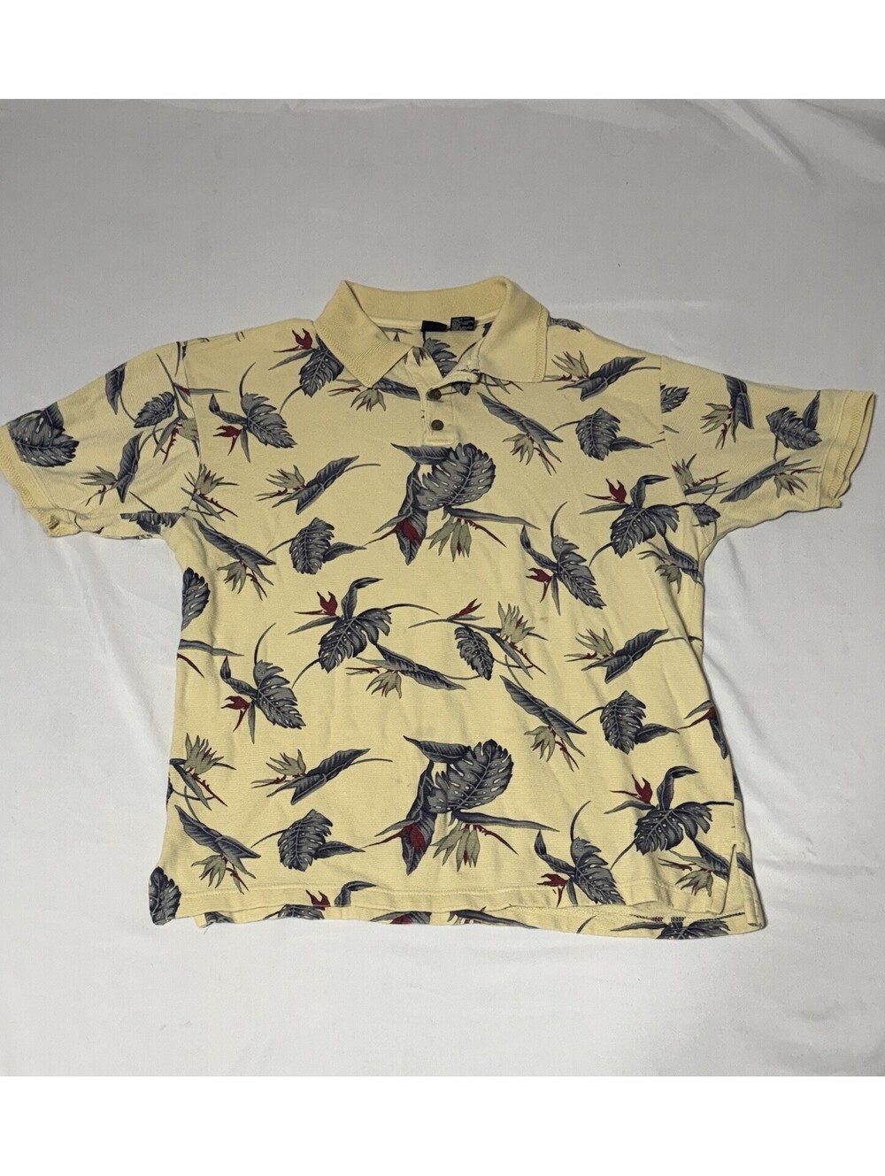 Vintage Cherokee Brand Golf Polo, Yellow, Floral, Size Medium